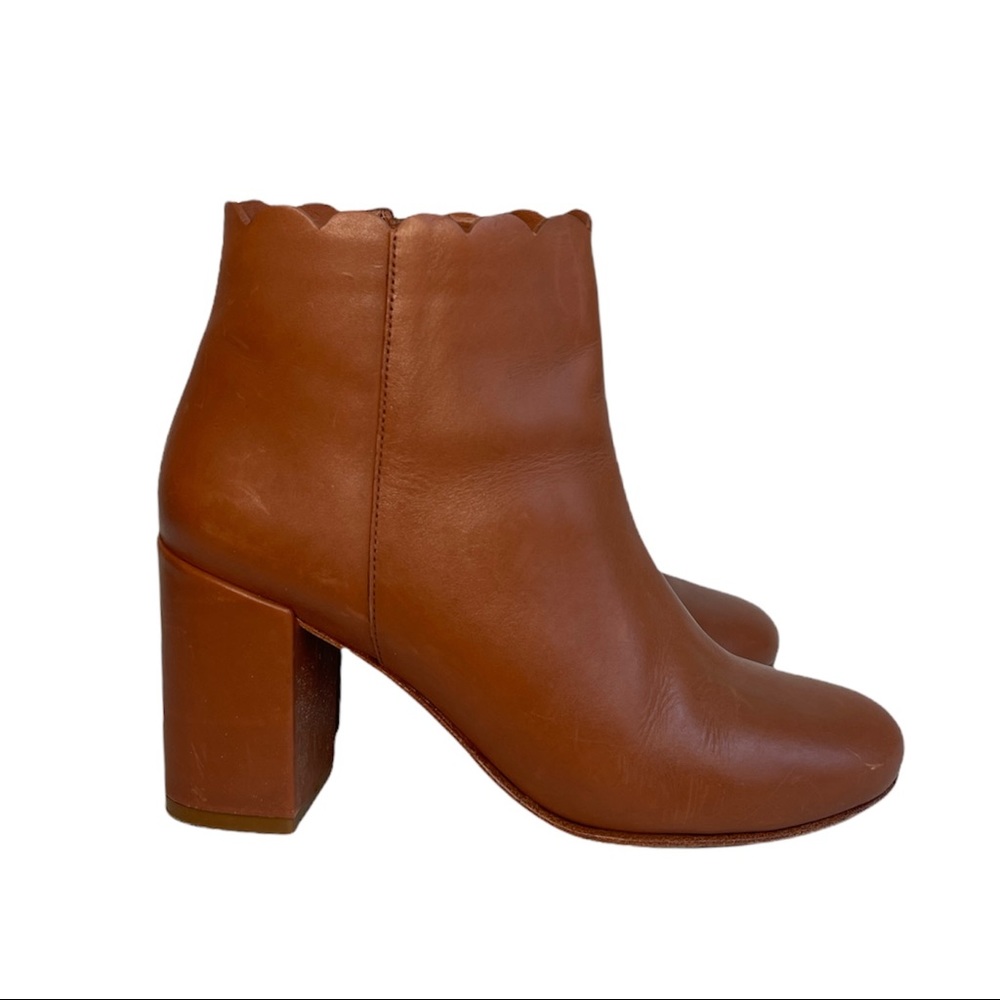 Loeffler Randall Scalloped Ankle Boots in Tan Leather Size 6